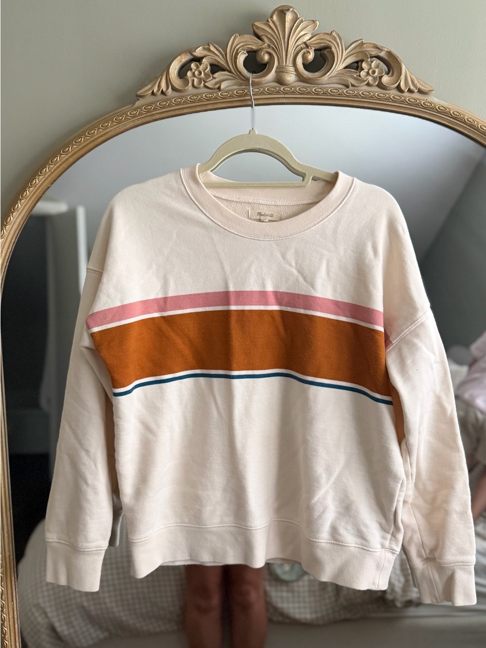 Madewell Cream Crewneck Sweatshirt with Rust, Pink & Blue Stripes